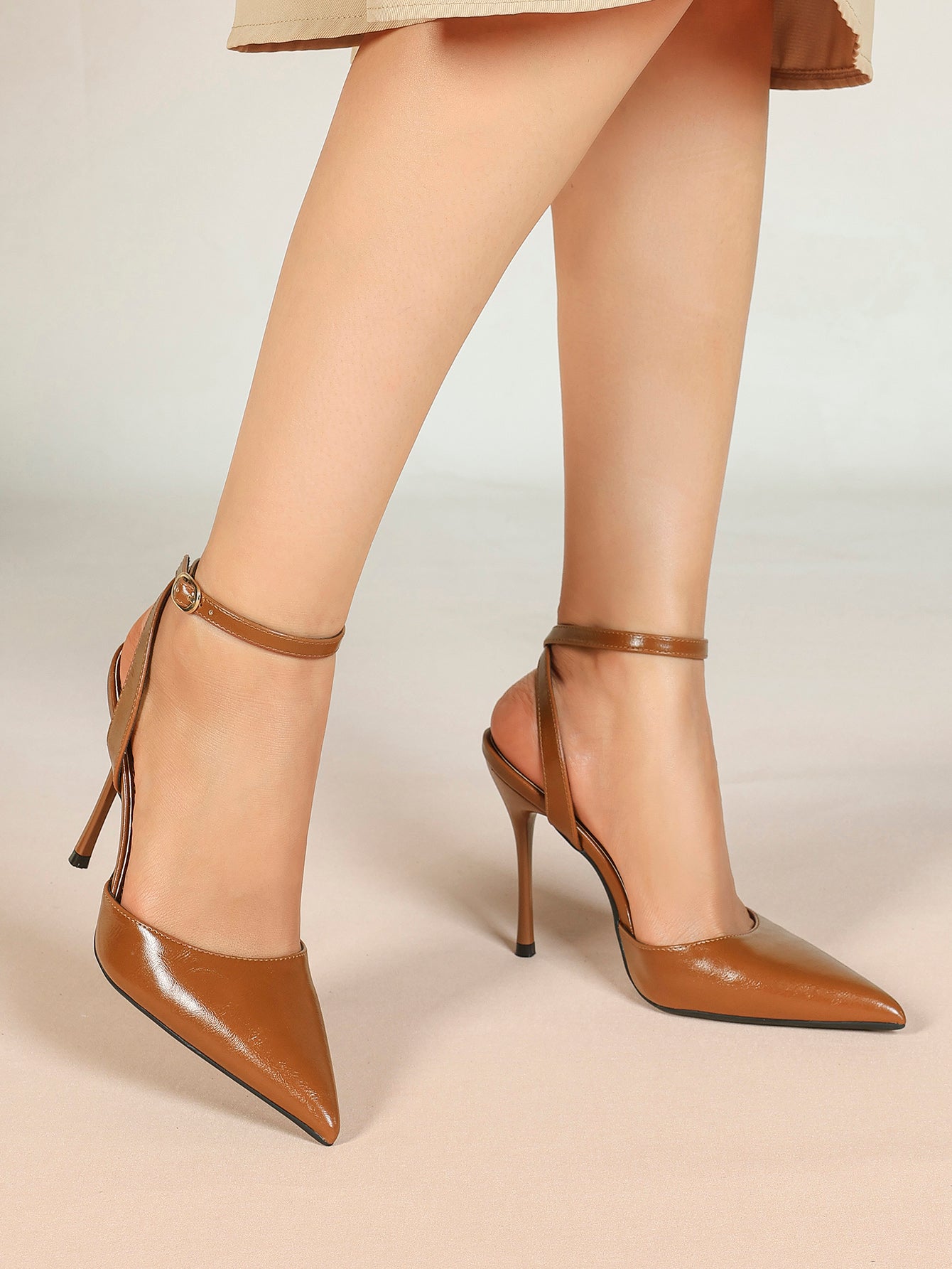 Classic Pointed Toe Ankle Strap Stilettos - Formal Event Heels