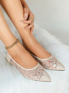 Women's Pointed Toe Mesh Lace Flats White Slip On Soft Shoes Bridal Ceremony Daily Outfit