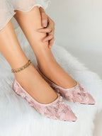 Women's White Lace Floral Ballet Flats Pointed Toe Slip-On Ballerina Dress Shoes