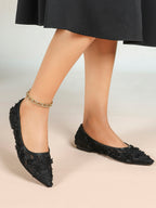 Women's White Lace Floral Ballet Flats Pointed Toe Slip-On Ballerina Dress Shoes