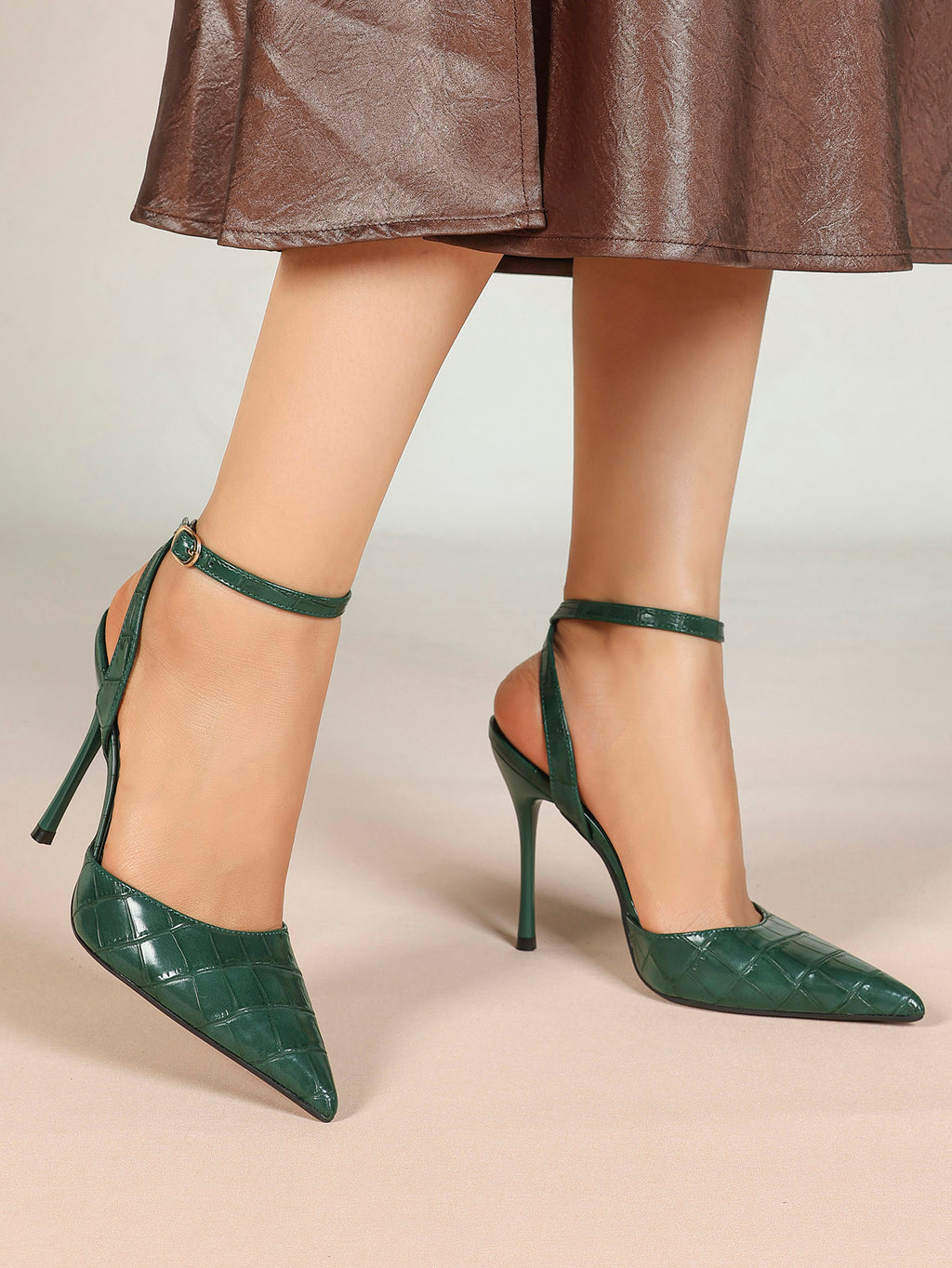 Classic Pointed Toe Ankle Strap Stilettos - Formal Event Heels