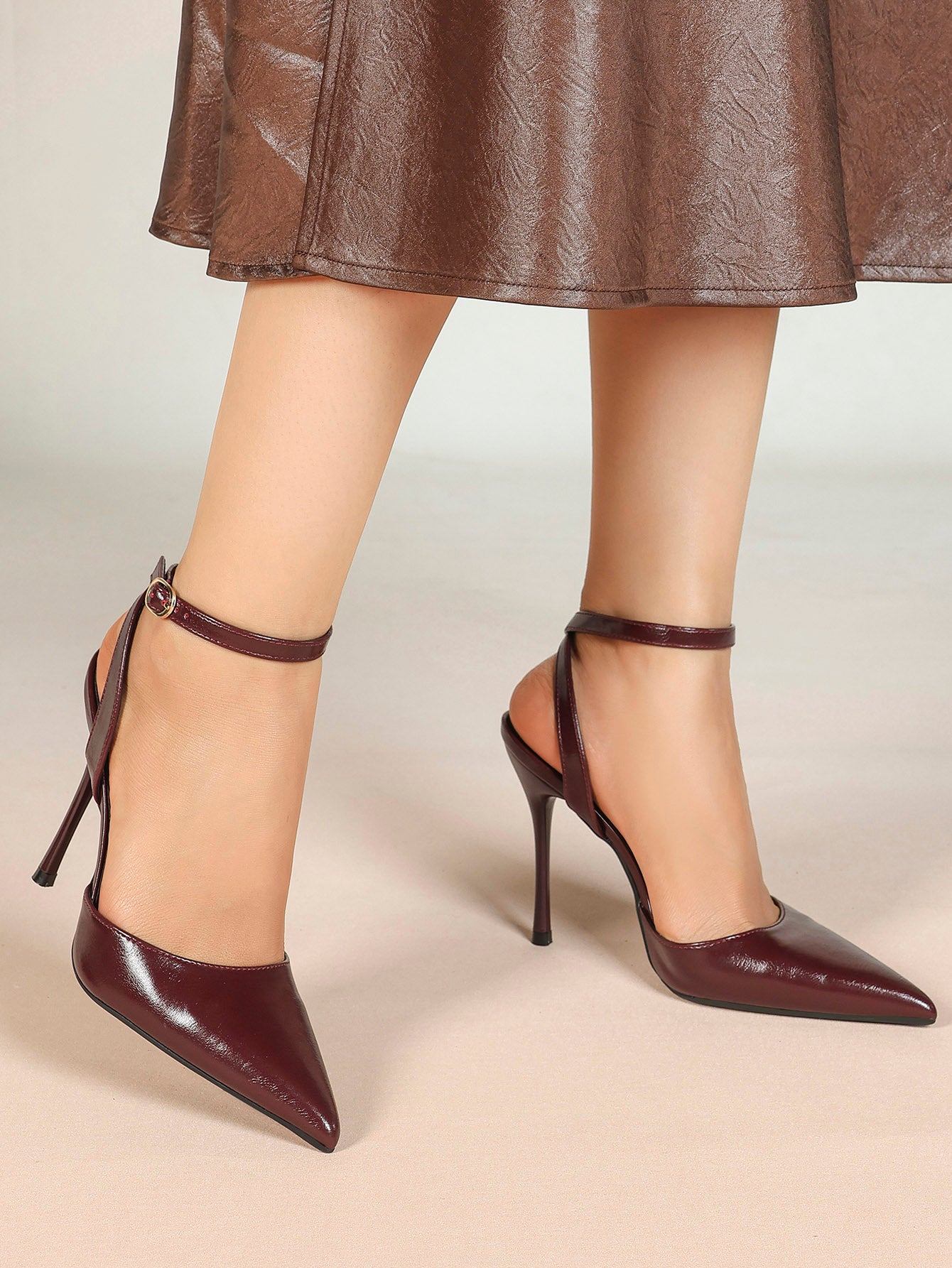 Classic Pointed Toe Ankle Strap Stilettos - Formal Event Heels
