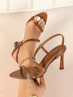 Brown Strappy Slingback Sandals Open Toe Block Heel Adjustable Buckle Casual Daily Wear