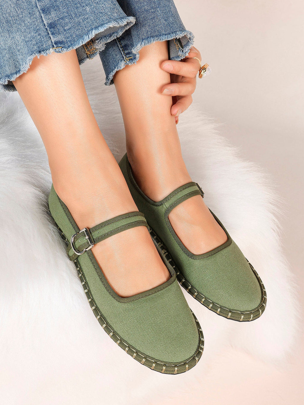 Women's Woven Mary Jane Flats Brown Trim Slip On Shoes Vacation Dailywear Shoes ISHIFIVAN