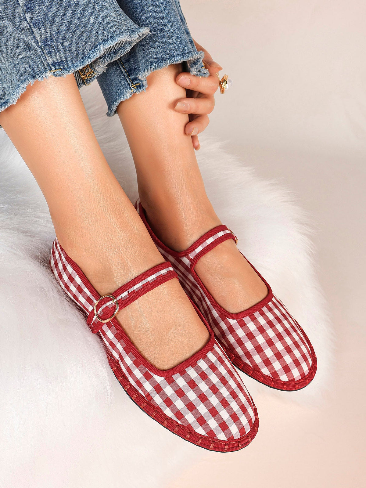 Women's Woven Mary Jane Flats Brown Trim Slip On Shoes Vacation Dailywear Shoes ISHIFIVAN