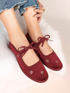 Black Velvet Flower Embroidered Mary Jane Flats Bow Tie Shoes Casual Outing Shoes ISHIFIVAN