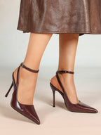 Women's Elegant Patent Leather Pointed Toe Pumps Ankle Strap Stiletto Heels Nightclub Daily Dating