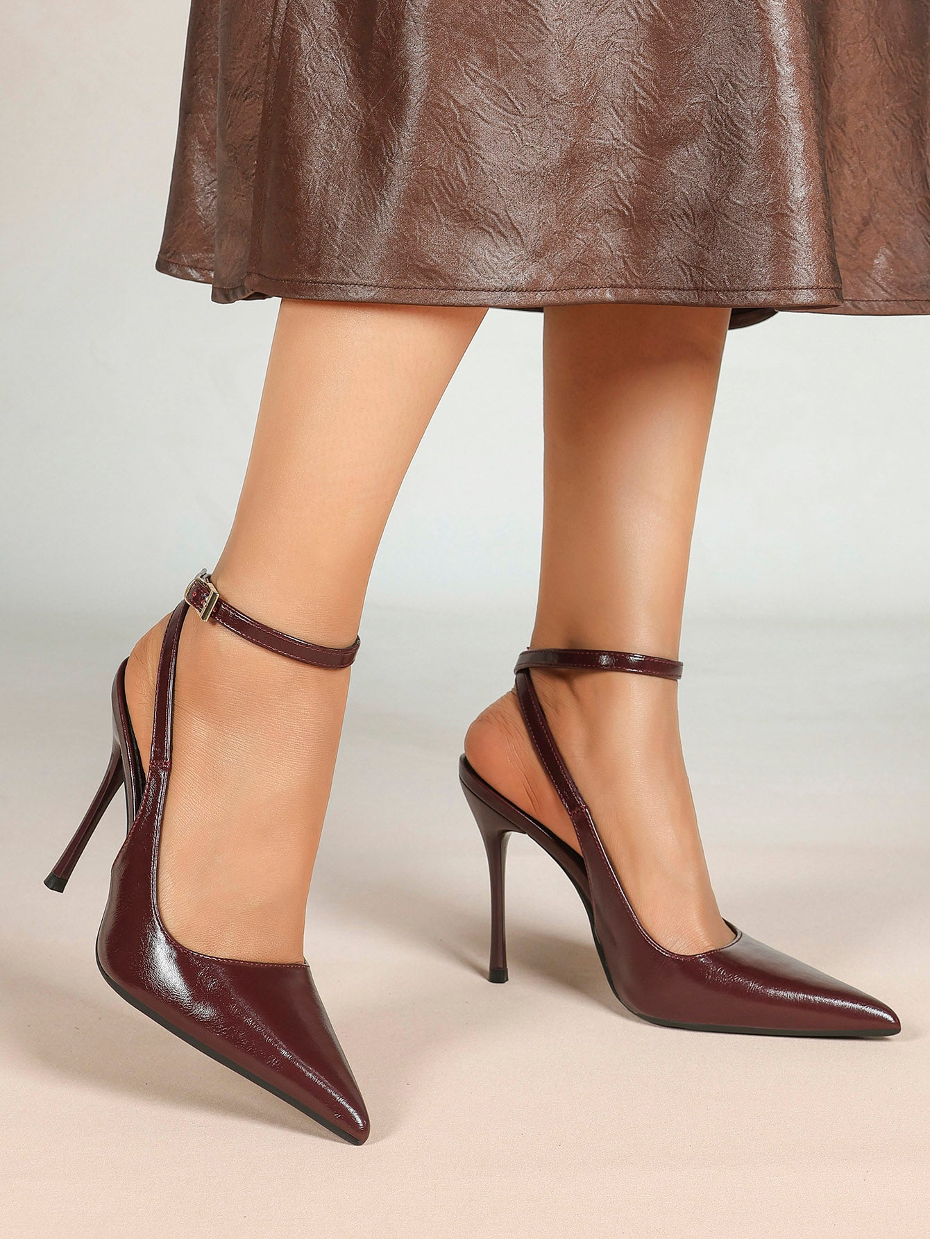 Women's Elegant Patent Leather Pointed Toe Pumps Ankle Strap Stiletto Heels Nightclub Daily Dating