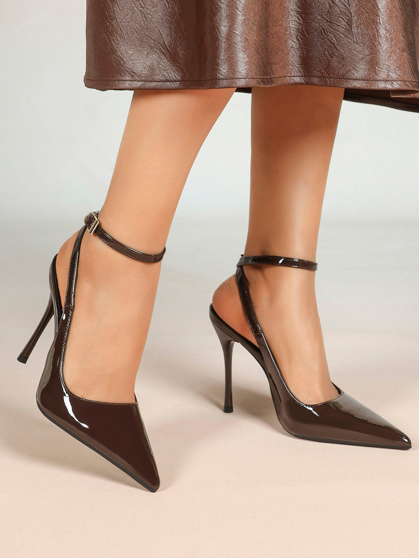 Women's Elegant Patent Leather Pointed Toe Pumps Ankle Strap Stiletto Heels Nightclub Daily Dating