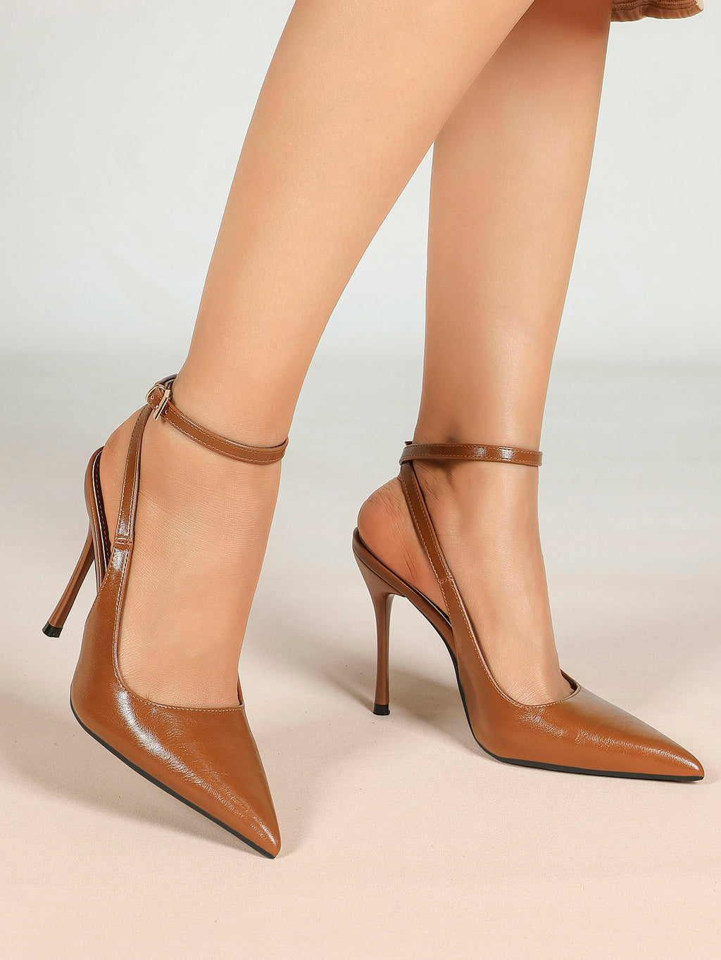 Women's Elegant Patent Leather Pointed Toe Pumps Ankle Strap Stiletto Heels Nightclub Daily Dating
