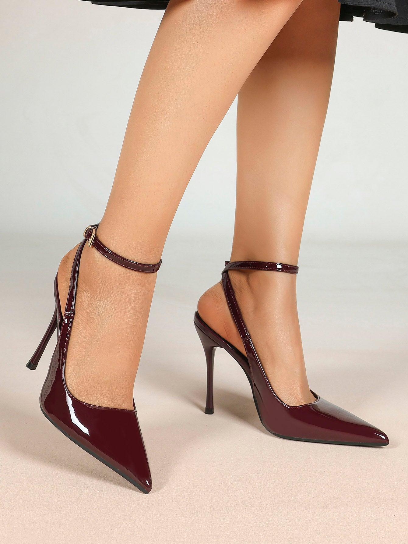 Women's Elegant Patent Leather Pointed Toe Pumps Ankle Strap Stiletto Heels Nightclub Daily Dating