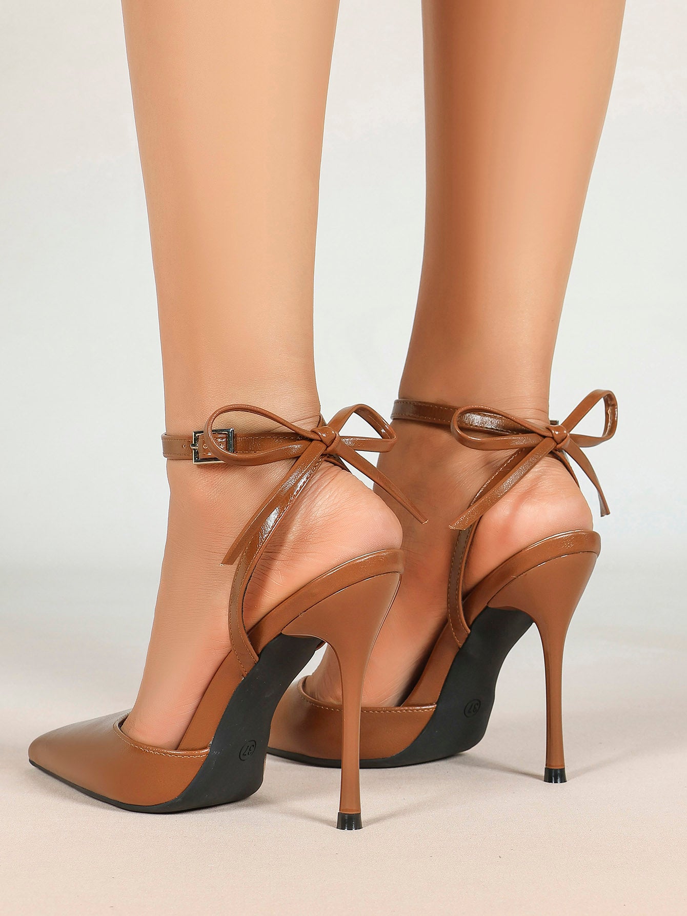 White Bow Ankle Strap Heels Pointed Toe Stiletto Pumps with Adjustable Buckle Engagement Party Office Shoes