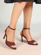 Pink Lace Ankle Strap Sandals Flared Block Heel for Summer Holiday and Casual Daily Wear