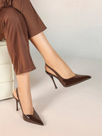 Pointed Toe Slingback Heels Patent Leather Sleek Stilettos Office Formal Event