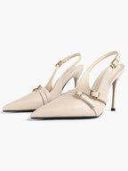 Leather Multi Buckle Slingback Pointed Toe Stiletto Heels-Elegant Dress Shoes