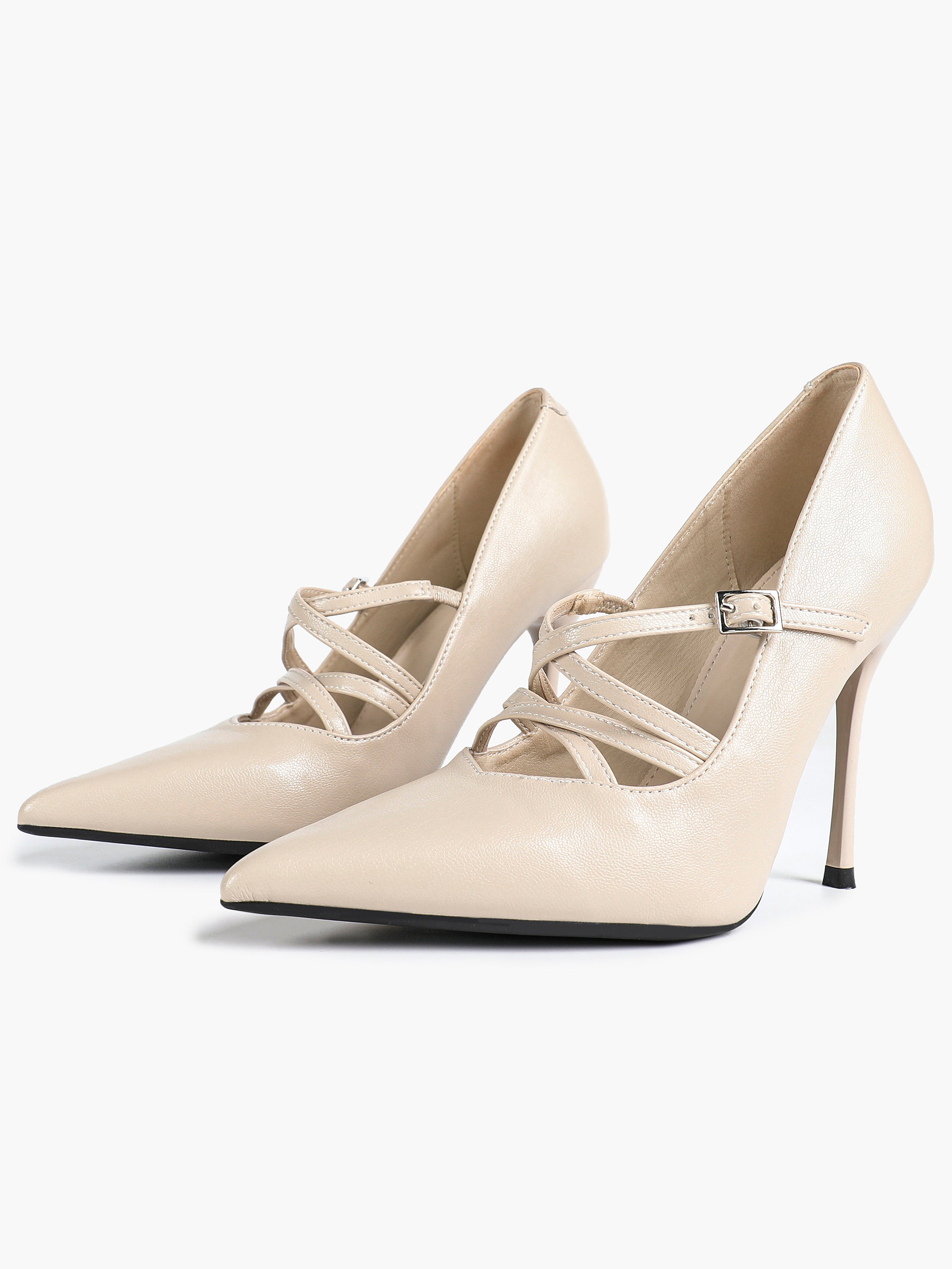 Cross Buckle Slingback Heels - Classic Pointed Toe Pumps