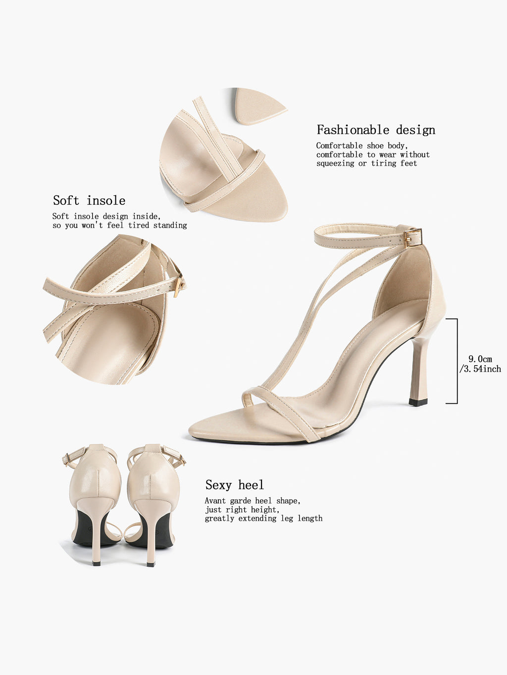 Women's Pointed Toe T-Strap High Heel Sandals -Summer, Wedding Guest, Date Night