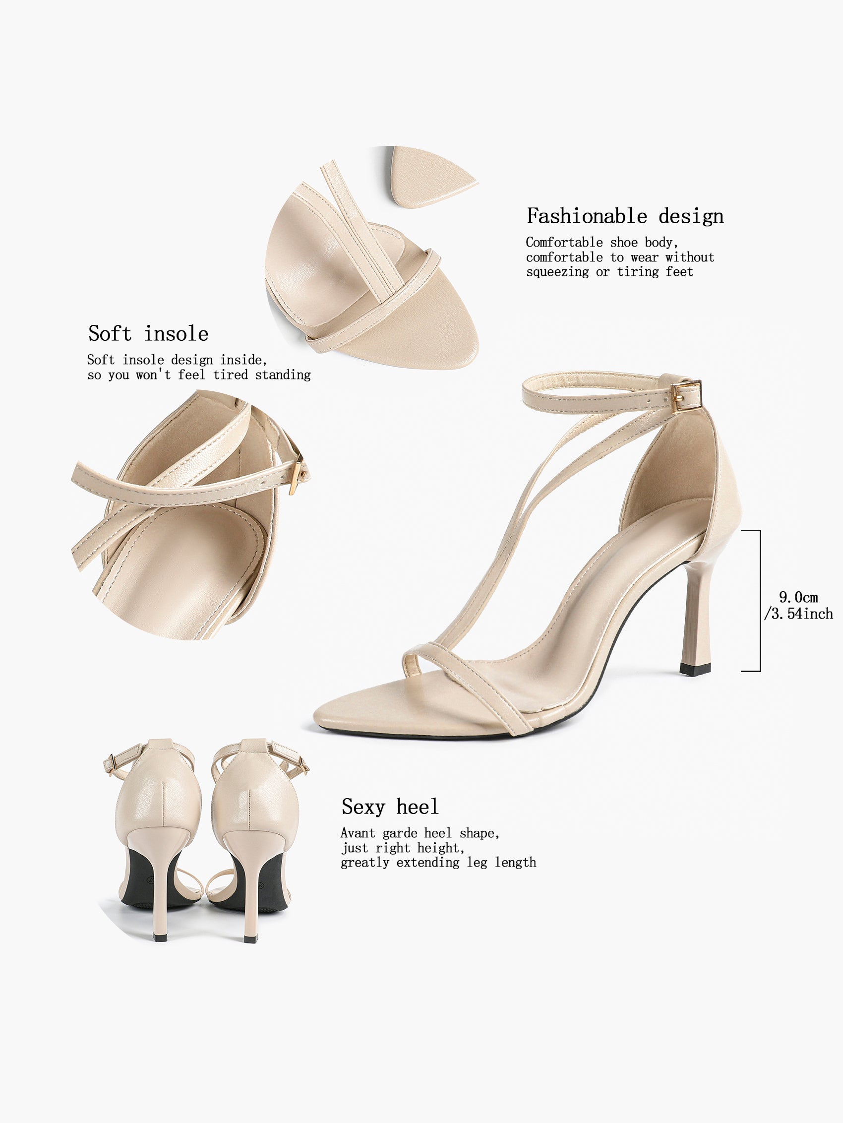 Women's Pointed Toe T-Strap High Heel Sandals -Summer, Wedding Guest, Date Night