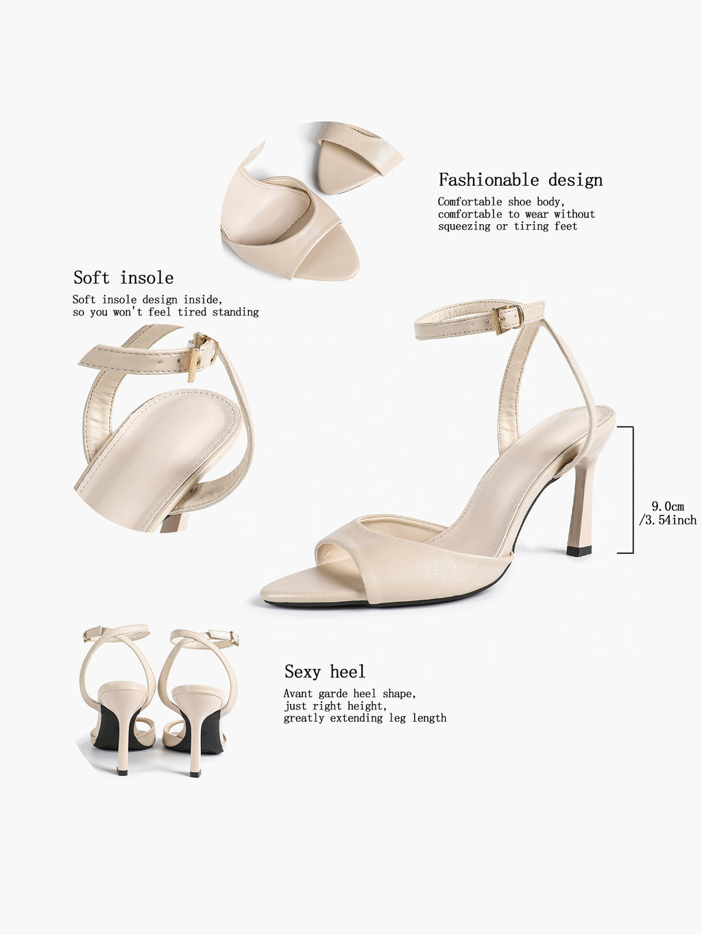 White Ankle Strap Open Toe Block Heeled Sandals - Wedding Party Office
