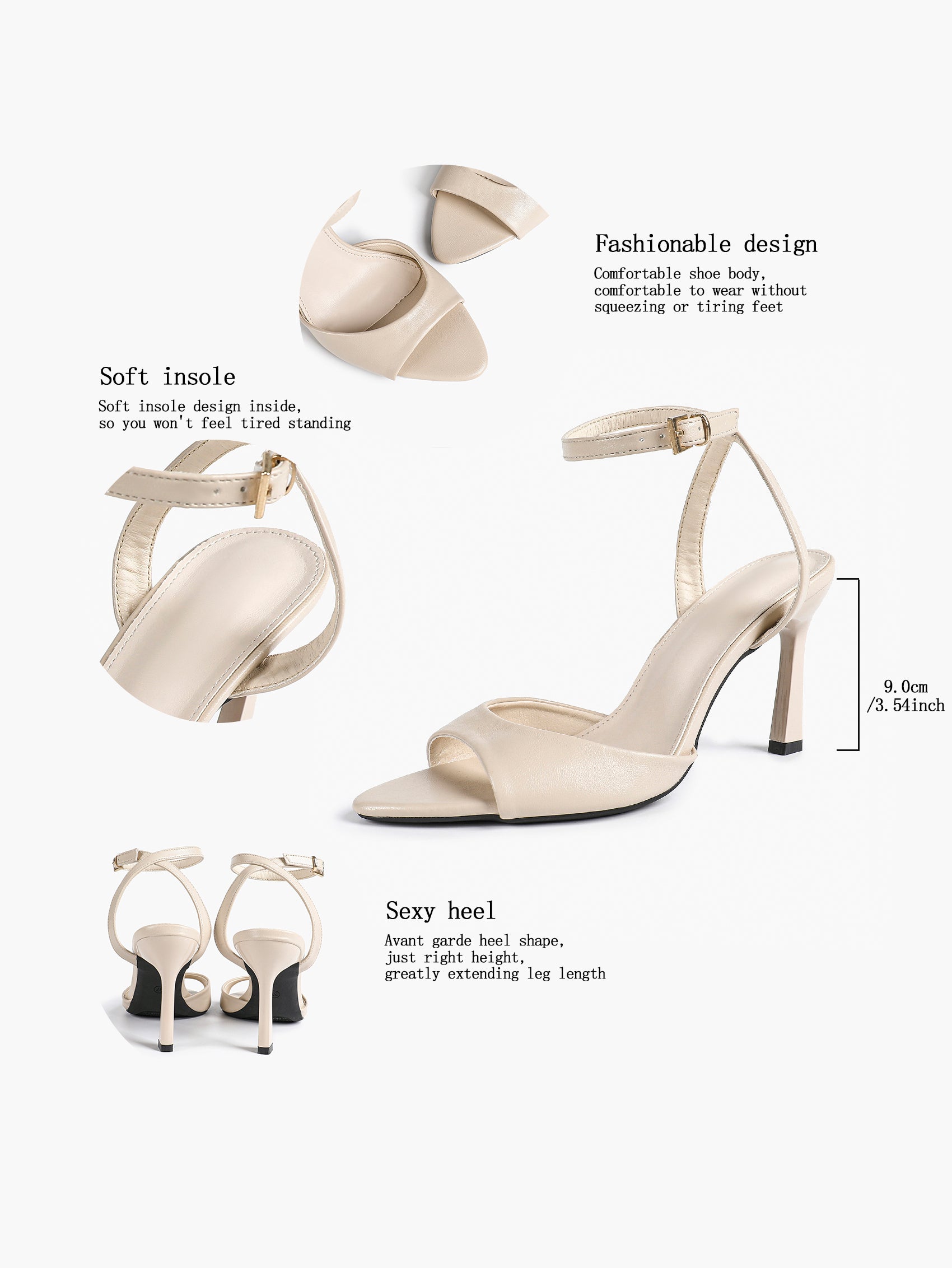 White Ankle Strap Open Toe Block Heeled Sandals - Wedding Party Office