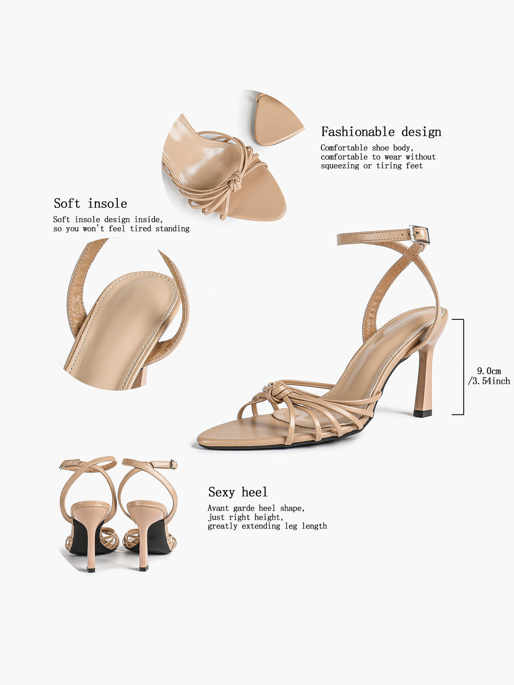 Gold Metallic Knotted Multi-Strap Open Toe Ankle Strap High Heel Sandals