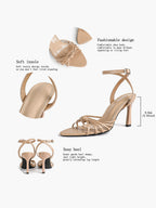 Gold Metallic Knotted Multi-Strap Open Toe Ankle Strap High Heel Sandals