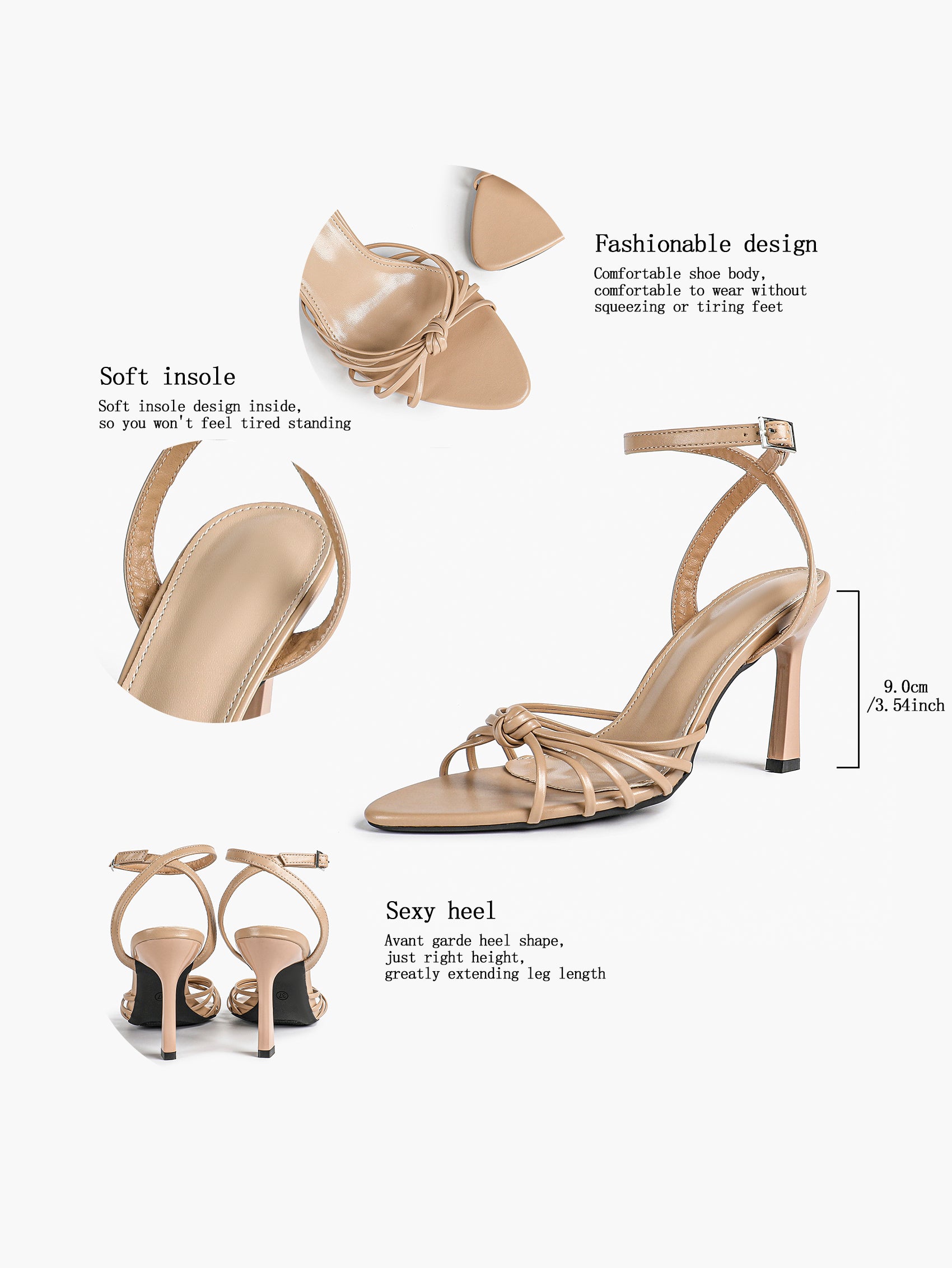 Gold Metallic Knotted Multi-Strap Open Toe Ankle Strap High Heel Sandals