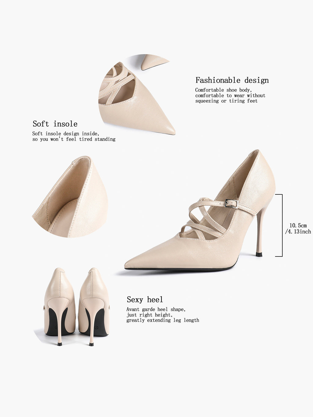 Cross Buckle Slingback Heels - Classic Pointed Toe Pumps