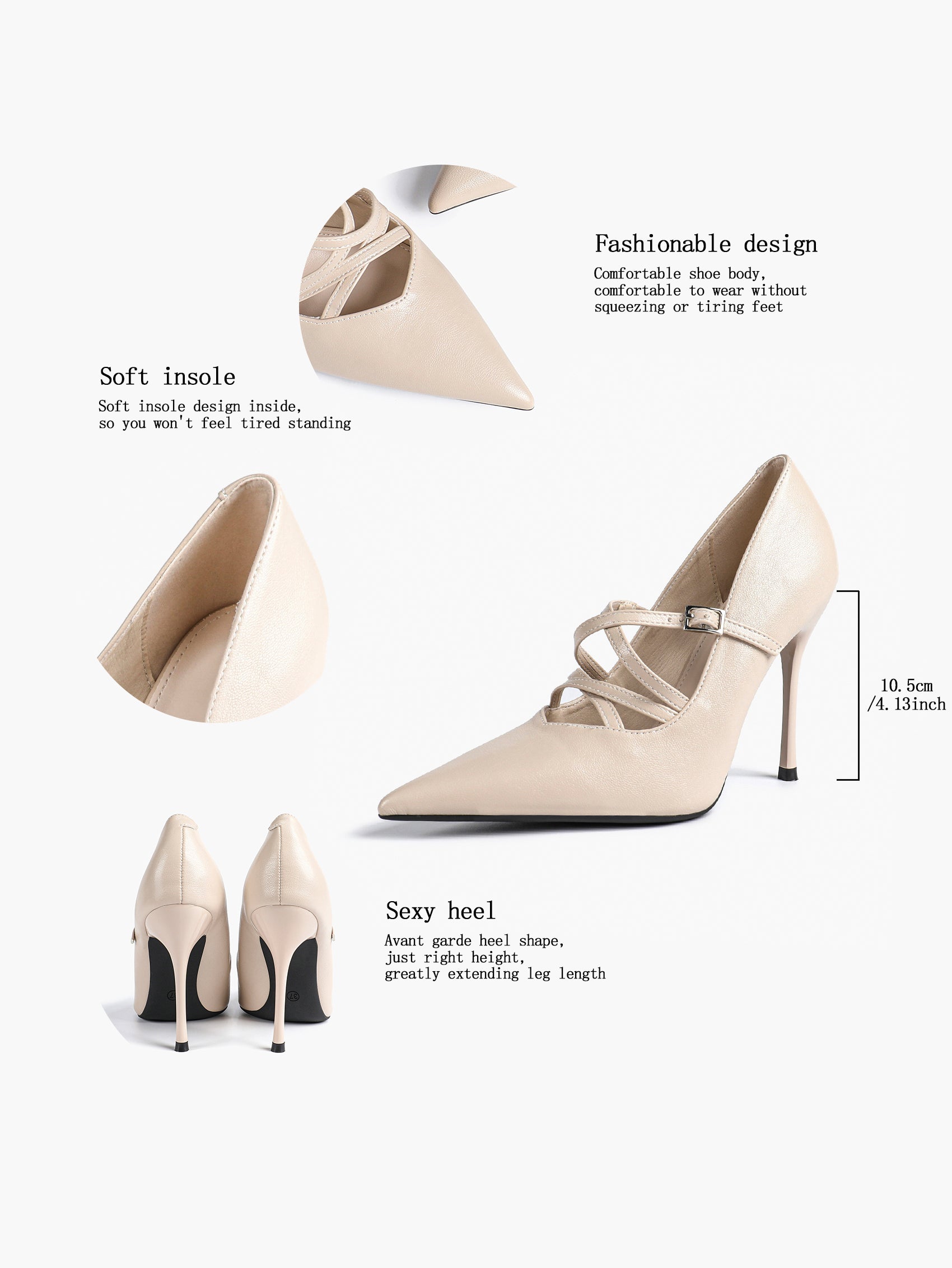 Cross Buckle Slingback Heels - Classic Pointed Toe Pumps