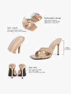 Women's Patent Leather Crisscross Strap High Heel Mules Square Toe Slip-On Stiletto Sandals