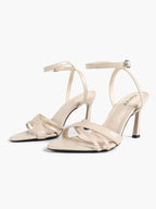 Women's Black Patent Leather Multi-Strap Ankle Strap Heeled Sandals - Summer Party Heels