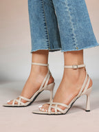 Crisscross Strappy Ankle Strap Metallic Silver Stiletto Sandals Party Date Night