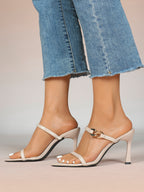 Chain Detail Open Toe High Heel Mules - Daily Party Sandals