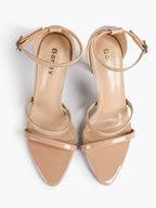 Black Leather Double Strap Heeled Sandals Open Toe - Casual Office Stiletto Pumps