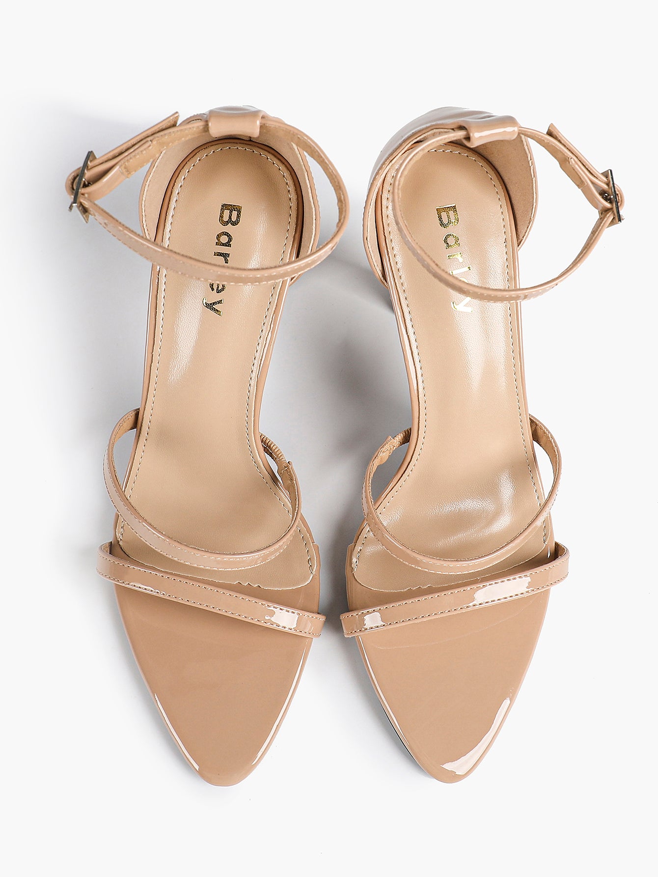 Black Leather Double Strap Heeled Sandals Open Toe - Casual Office Stiletto Pumps