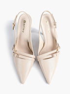 Leather Multi Buckle Slingback Pointed Toe Stiletto Heels-Elegant Dress Shoes