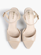 White Ankle Strap Open Toe Block Heeled Sandals - Wedding Party Office
