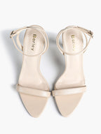 Black Leather Square Toe Ankle Strap High Heel Sandals