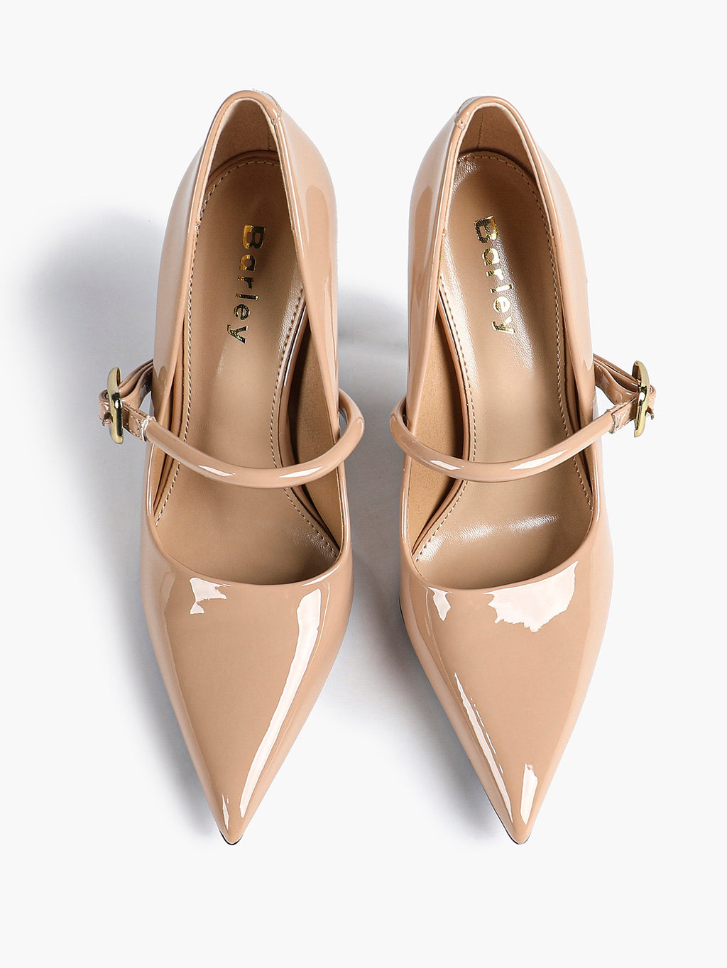 Elegant Nude Patent Pointed Stiletto Heels | Leather Strap with Gold Buckle ISHIFIVAN