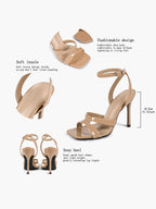 Silver Metallic Cross Strap Ankle Strap Heeled Sandals Stiletto Pumps  Evening Party