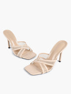 Mesh Panel Square Toe Heeled Mules Slide Sandals Party Clubwear