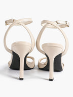 White Ankle Strap Open Toe Block Heeled Sandals - Wedding Party Office