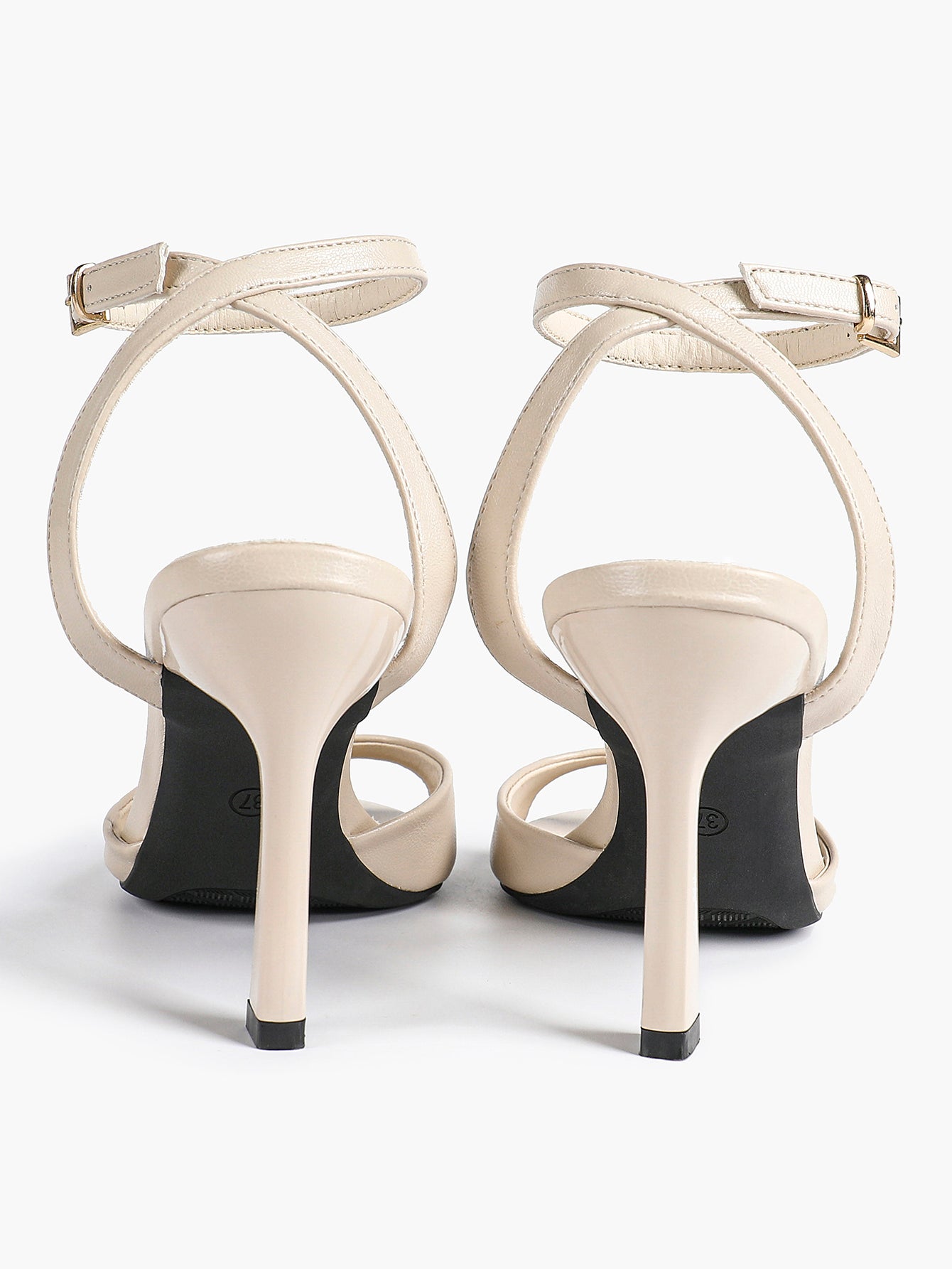 White Ankle Strap Open Toe Block Heeled Sandals - Wedding Party Office