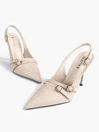 Leather Multi Buckle Slingback Pointed Toe Stiletto Heels-Elegant Dress Shoes