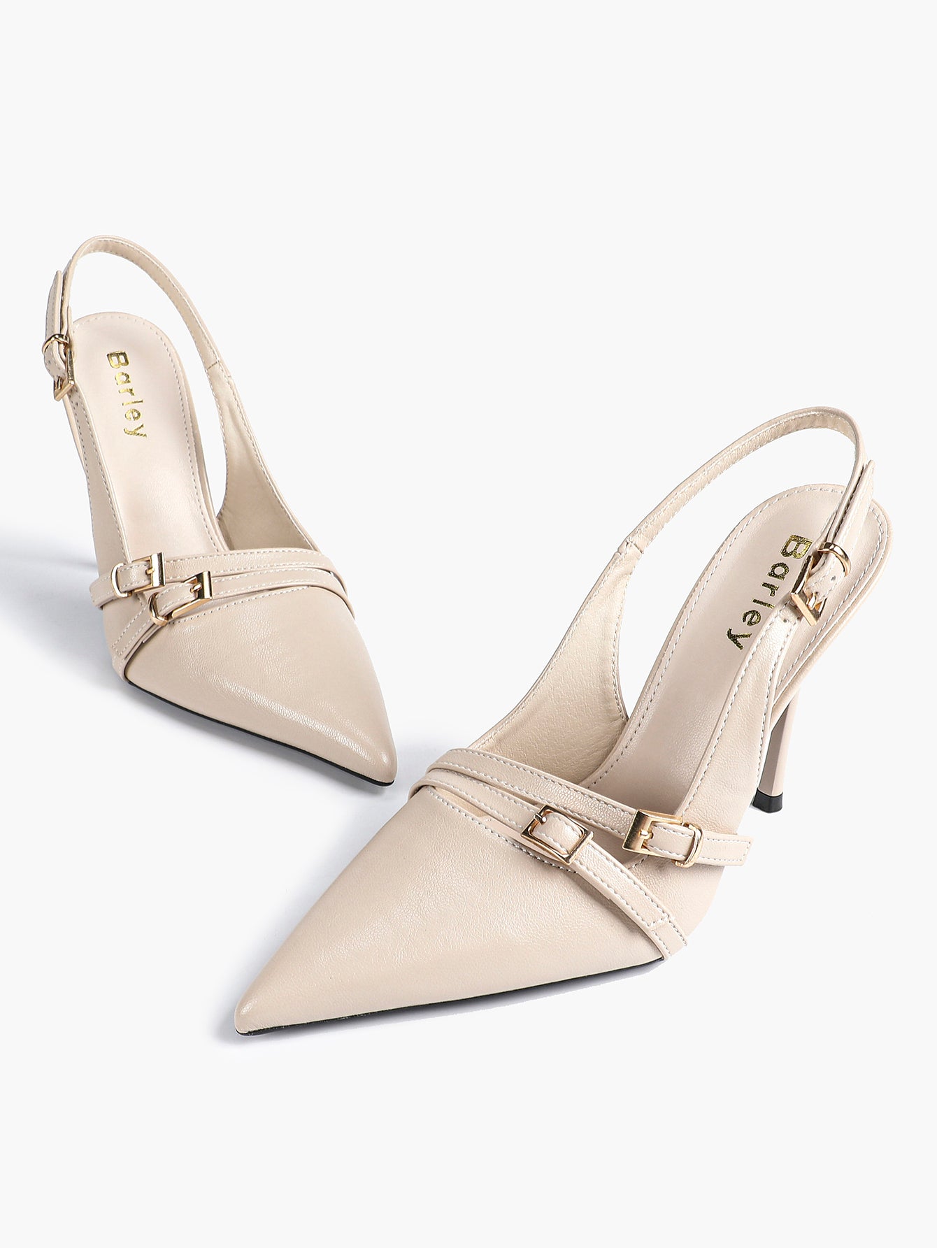 Leather Multi Buckle Slingback Pointed Toe Stiletto Heels-Elegant Dress Shoes
