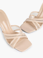 Mesh Panel Square Toe Heeled Mules Slide Sandals Party Clubwear