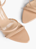 Black Leather Double Strap Heeled Sandals Open Toe - Casual Office Stiletto Pumps