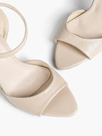 White Ankle Strap Open Toe Block Heeled Sandals - Wedding Party Office