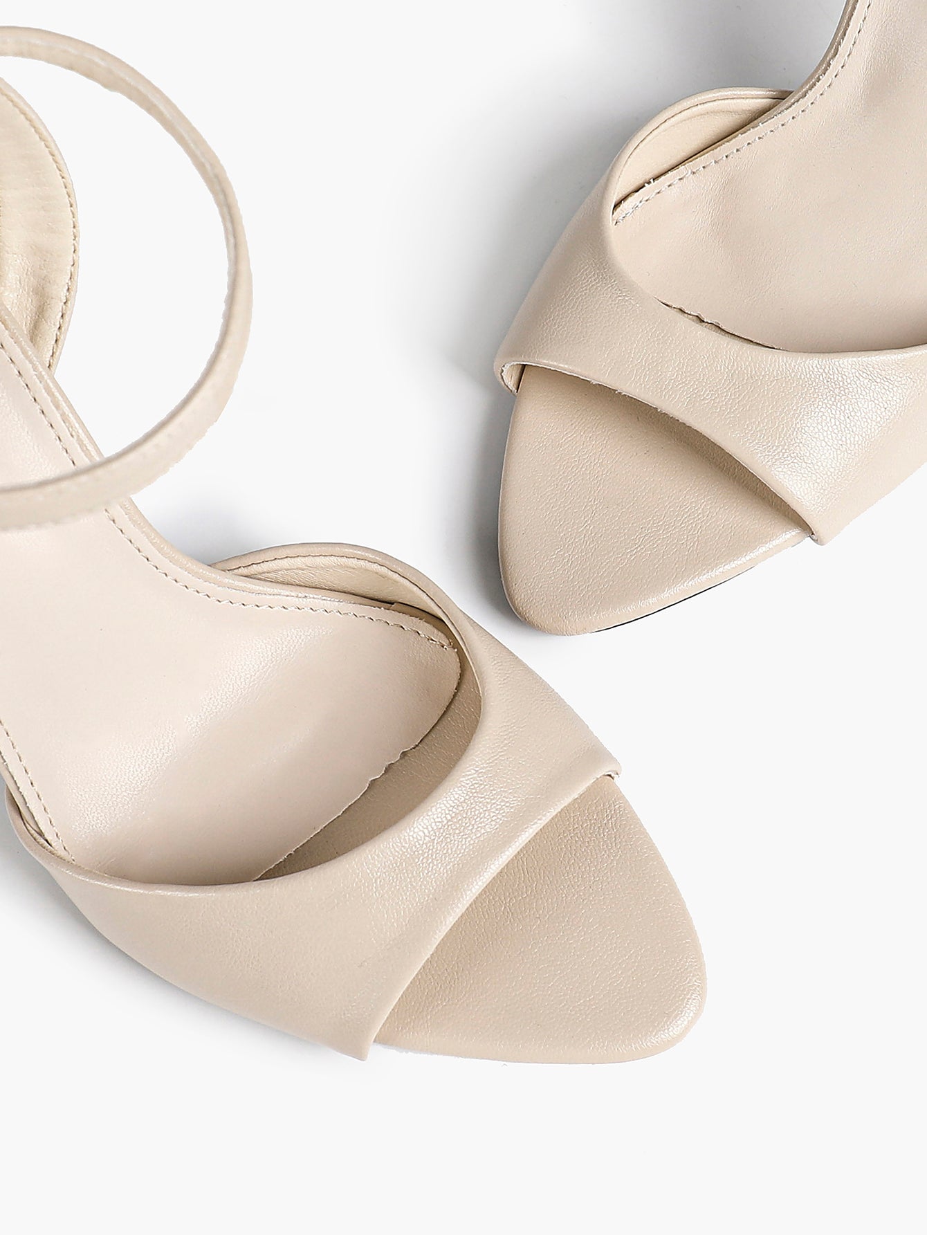 White Ankle Strap Open Toe Block Heeled Sandals - Wedding Party Office