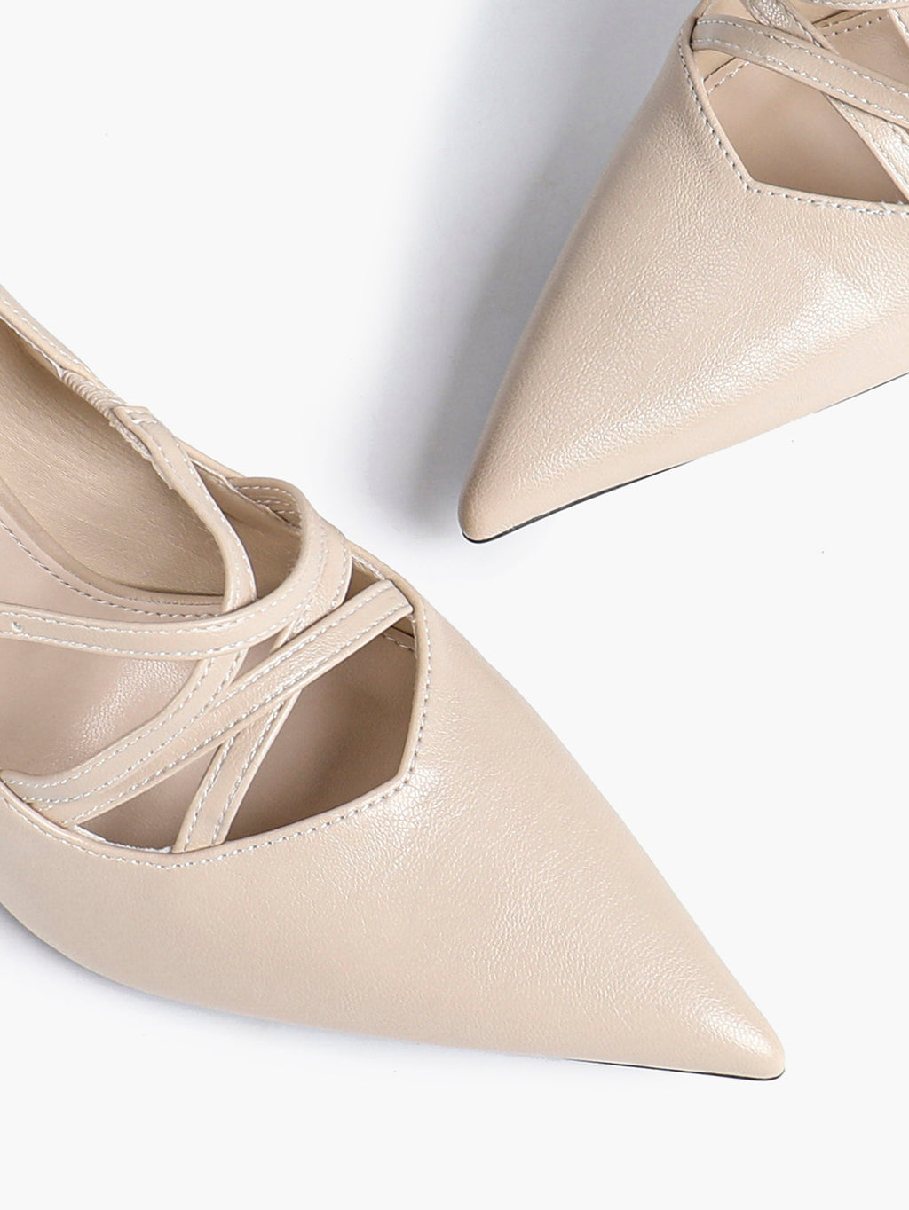 Cross Buckle Slingback Heels - Classic Pointed Toe Pumps